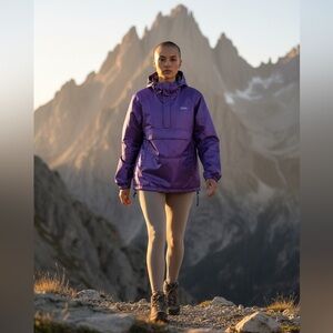 Coleman multitec purple hooded lightweight outdoor rain jacket pouch Sz Small